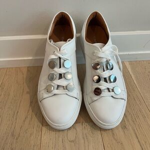 Carven silver button detail lace up leather Sneakers 38